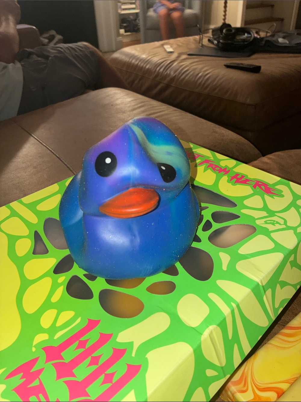 Blue squeezy brand duck squishy